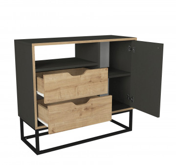 Comoda din pal melaminat Dolores stejar si antracit 90 cm - Img 6