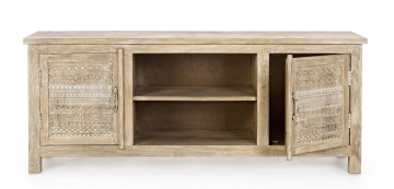 Comodă joasă Mayra cu 2 uși, sculptată manual, din lemn de mango, 150 x 40 x 60 cm - Img 5