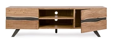 Comodă TV Aron, 190 cm, 2 uși cu inserții metalice, lemn de acacia și oțel, 190x43x56 cm - Img 8