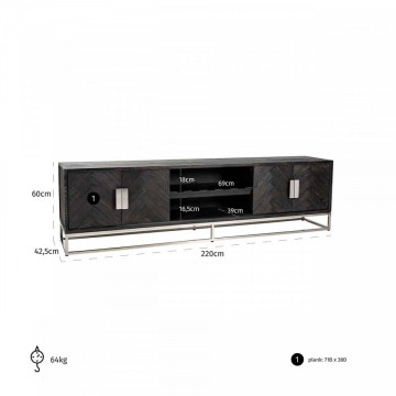 Comoda Tv din stejar Blackbone 220 cm - Img 5