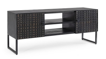 Comodă TV Dorset, 130 cm, cu 2 uși, cadru din oțel și uși din lemn, 130x40x56 cm