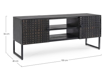 Comodă TV Dorset, 130 cm, cu 2 uși, cadru din oțel și uși din lemn, 130x40x56 cm - Img 2