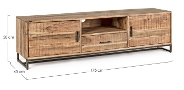 Comodă TV Elmer, 175 cm, cu 2 uși și 1 sertar, din lemn de acacia și oțel, 175x40x50 cm - Img 2