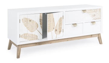 Comodă TV Folium, cu 2 uși și 3 sertare, decor încrustat manual, din lemn de brad și MDF, 120x40x52 cm - Img 5