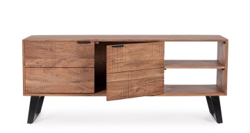 Comodă TV ISAR, 145 cm, cu 2 uși încrustate manual, din lemn de salcâm și metal, 145x40x60 cm - Img 7