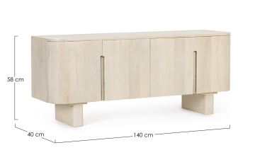 Comodă TV Serapis, cu 4 uși, din lemn de mango, finisaj nitrocelulozic, 140x40x58 cm - Img 2