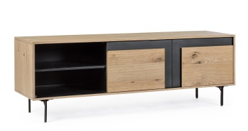 Comodă TV Stanwood, 160 cm, din MDF furniruit cu stejar și picioare din oțel, finisaj natural, 160x40x57 cm