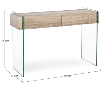 Consolă Kenya, cu 2 uși, laterale din sticlă și efect de lemn, 110x40x75 cm - Img 2