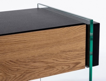 Consolă Line, cu 2 uși, din MDF cu efect de lemn negru și laterale din sticlă, 110x40x75 cm - Img 6