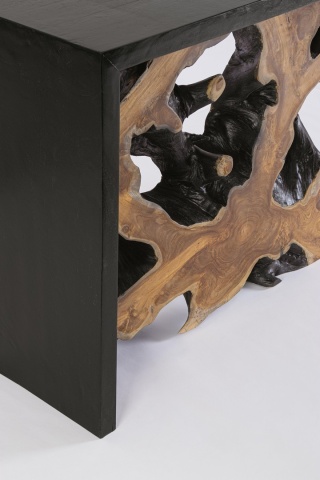 Consolă Sherwood din rădăcină de tec și lemn suar, finisaj natural, 100x35x76 cm - Img 5