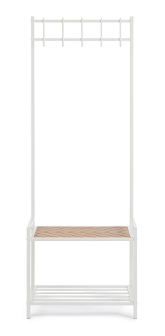 Cuier Haldor cu 5 cârlige și raft, din oțel și MDF, alb și natur, 64.5x37.5x180 cm - Img 2