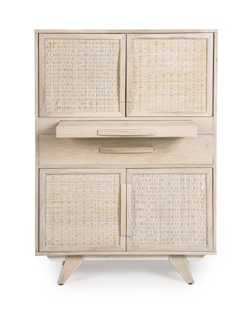 Dulap pentru vin Sahana, din lemn de mango cu uși din ratan, finisaj alb spălăcit, 85x40x123 cm - Img 12