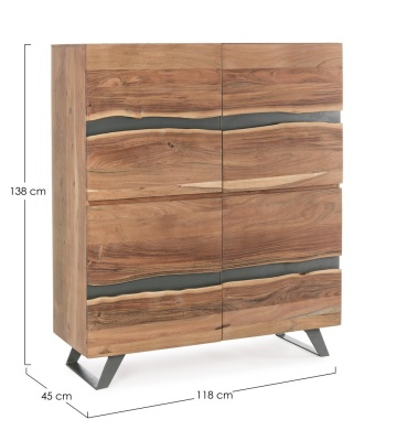 Dulapior Aron, cu 4 uși și inserții metalice, din lemn de acacia și oțel, 118x45x138 cm - Img 2