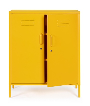 Dulapior Cambridge, cu 2 uși și 2 rafturi ajustabile, din metal vopsit electrostatic, galben, 80x40x101.5 cm - Img 7