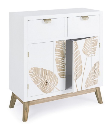 Dulapior Folium cu 2 uși și 2 sertare, din lemn de brad cu decor încrustat manual, 70x30x80 cm - Img 4