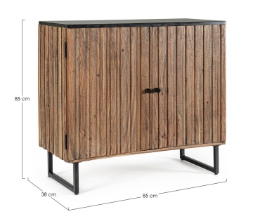 Dulapior Norfolk stil vintage, cu 2 uși, din lemn de acacia, cu blat de marmură și picioare din oțel, 85 x 38 x 85 cm - Img 2