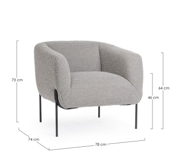 Fotoliu Claudine, bouclé, Gri, 78 x 74 x 73 cm - Img 2