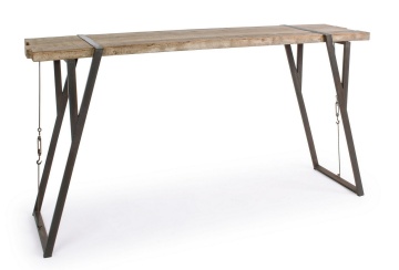 Masă bar fixă, 4 locuri, din oțel și lemn de brad, 200x54x110 cm