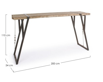 Masă bar fixă, 4 locuri, din oțel și lemn de brad, 200x54x110 cm - Img 2