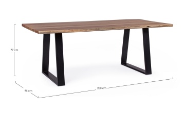 Masă dining Artur, 8 locuri, blat din lemn de salcâm lucrat manual, picioare din oțel, 200x95x77 cm - Img 2
