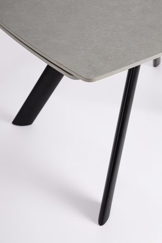 Masă dining extensibilă 119,5-180 cm, pentru 4-6 persoane, blat gresie porțelanată efect marmură, bază oțel, gri/negru - Img 5