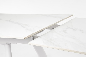Masă dining extensibilă Jarkko, 8-10 persoane, blat din gresie porțelanată efect marmură și bază din oțel, alb mat, 160-240x90 cm - Img 6