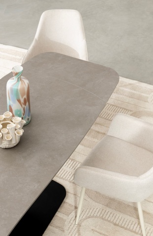Masă dining Jeremias, extensibilă pentru 6-8 persoane, blat din gresie porțelanată cu efect de marmură gri mată, bază din oțel, 140-200x80x75 cm - Img 6
