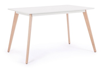 Masă dining Michelangelo pentru 6 persoane, fixă, cu blat din MDF mat și picioare din lemn de fag, 120x80 cm
