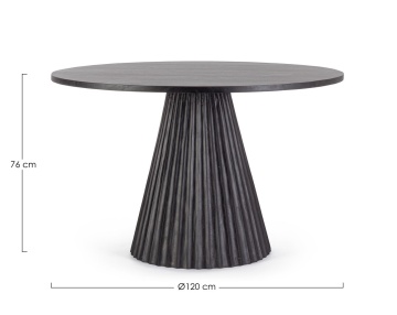 Masă dining rotundă neagră, pentru 6 persoane, din lemn de mango cu bază canelată, diametru 120 cm - Img 2