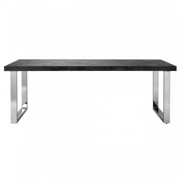 Masa dreptunghiulara cu blat din lemn de stejar Blackbone 77 x 220 x 100 cm gri inchis/argintiu - Img 3