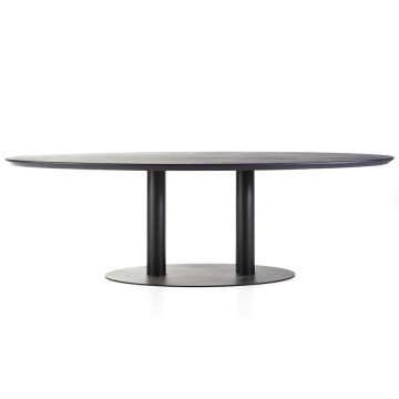 Masa ovala cu blat din lemn de stejar 240x110x76 cm neagra - Img 1