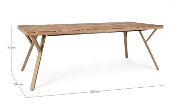 Masa Raida fixă, pentru 8 locuri, blat din lemn de acacia, 220x100x76 cm - Img 2