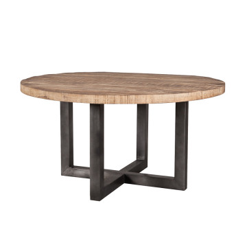 Masa rotunda cu blat din lemn de mango 130x130x78 cm maro/negru - Img 1