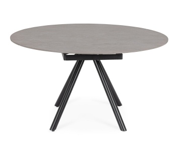 Masă rotundă extensibilă, 2-6 locuri, blat ceramică porțelanată efect marmură, bază din oțel, negru/gri, diametru 87/135 cm - Img 3