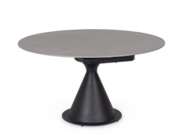 Masă rotundă extensibilă Jonni, 4-6 persoane, blat din gresie porțelanată gri, bază oțel negru, diametru 85-135 cm