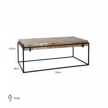 Masuta de cafea dreptunghiulara din metal Calloway 47,5x123x68 cm aurie - Img 5