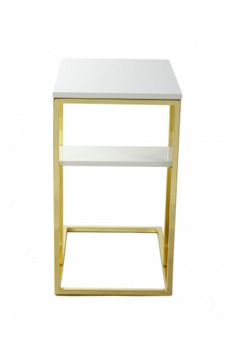 Masuta de cafea dreptunghiulara din metal cu spatiu de depozitare Lucilla 48x35x60 cm alba/aurie - Img 4