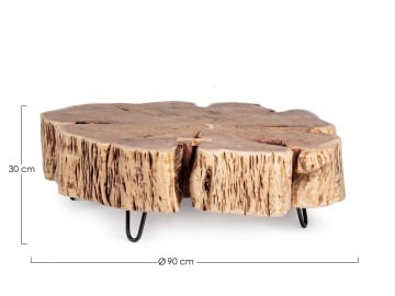 Măsuță de cafea Eneas, cu blat din secțiune de trunchi de salcâm și picioare din oțel, 90x90x30 cm - Img 2