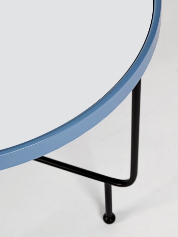 Măsuță de cafea Painter, rotundă, cu blat tip oglindă, oțel și sticlă, albastră, diametru 58.5 cm - Img 4