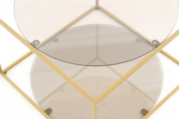 Masuta de cafea patrata din sticla cu spatiu de depozitare Cody 50x50x36 cm gri/auriu - Img 4