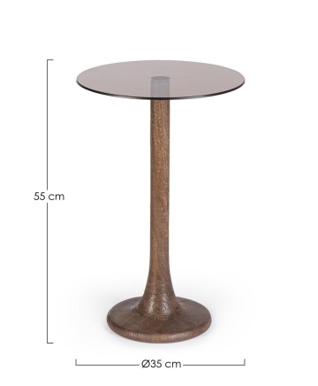 Măsuță de cafea rotundă Aberdeen, cu picioare din lemn de mango și blat din sticlă culoare chihlimbar, diametru 35 cm, înălțime 55 cm - Img 2