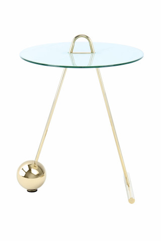 Masuta de cafea rotunda din sticla Pendulum 46x46x60 cm alb/auriu - Img 3