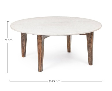 Măsuță de cafea rotundă Sylvester, cu blat din marmură și picioare din lemn de mango, diametru 75 cm - Img 2