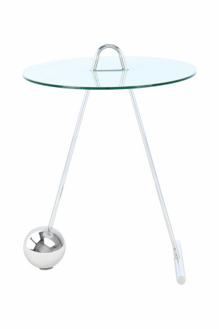 Masuta laterala rotunda din sticla Pendulum 46x46x60 alb/argintiu - Img 3