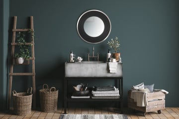 Oglindă rotunda cu rama din fier si MDF negru/argintiu 3x51x51 cm - Img 2