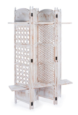 Paravan decorativ Intrex cu 3 panouri și rafturi, stil antic, din bambus și lemn, 160x3x180 cm