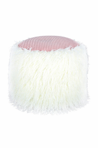 Puf tapitat Bobtail alb/roz