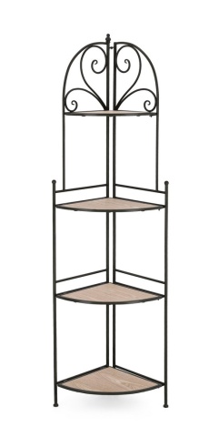 Raft de colț Guenda cu 4 polițe, pliabil, din oțel și MDF, negru, 48x35x165,5 cm - Img 2