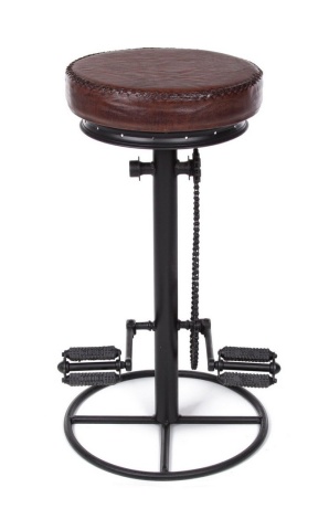 Scaun de bar cu șezut din piele naturală și structură din oțel, diametru 42 cm, înălțime 80 cm - Img 3