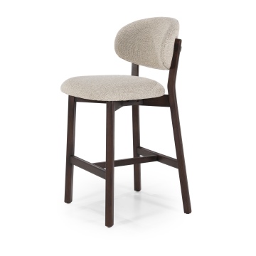 Scaun de bar Mikky din Tesatura taupe si lemn de stejar maro - Img 2